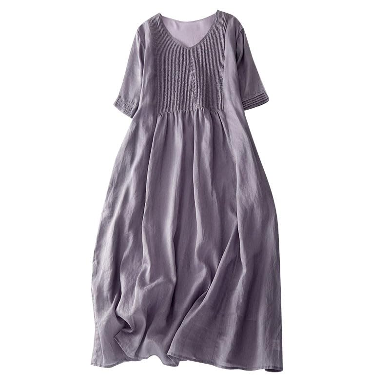 Damen-Swingkleid, Sommer, Rundhalsausschnitt, bestickt, ethnisch, elegant, gerafft, Lagenkleid, halbformelle Kleider, violett, L