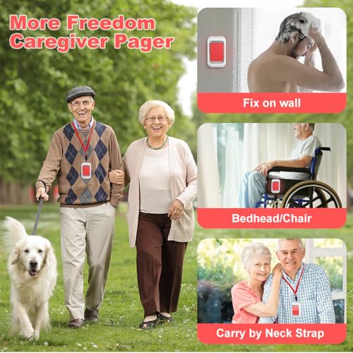 Caregiver-Pager-Life-Alert-Bell-Wireless-Caregiver-Call-Button-SOS-Alert-Bed-Alarm-Monitoring-Emergency-Panic-Call-Bell-Button-Waterproof-Fall-Alert-Devices-Systems-for-Seniors-at-Home