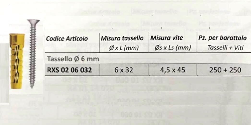 Kit 250 Tasselli Universali Nylon 6x32 mm + 250 Viti TPS 4,5x45, Secchiello Richiudibile per Calcestruzzo Mattone Tufo Cartongesso
