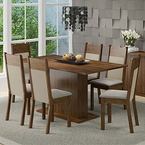 Conjunto de Mesa com 6 Cadeiras Louisiana Rustic e Crema Suede Pérola