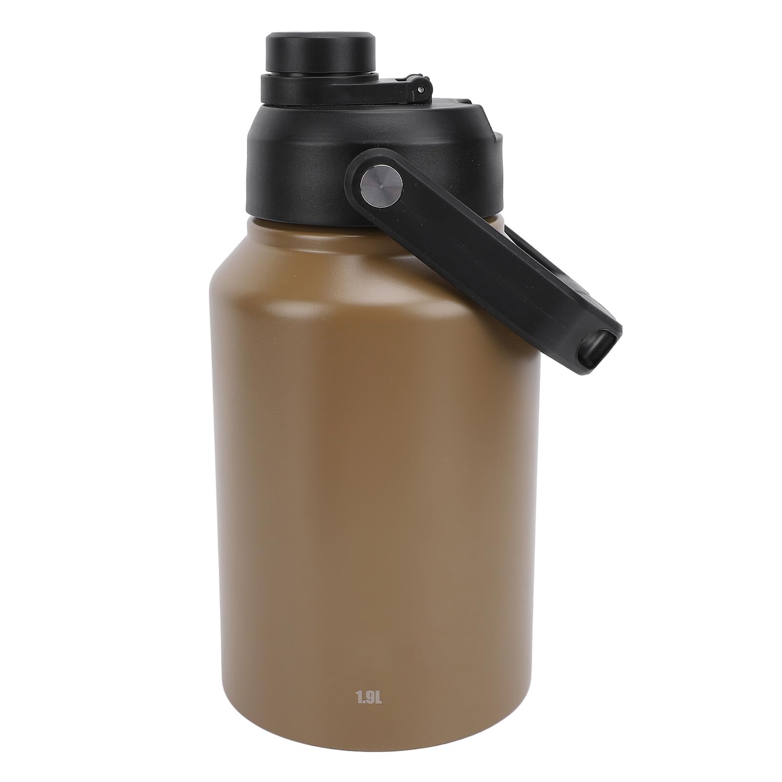 Isolierte Wasserflasche, 1,9 L, Großes Fassungsvermögen, Doppelwandige Vakuum-Sportwasserflasche aus Edelstahl mit Griff, Weithalsiger Reisebecher für Camping, Wandern, (Khaki)