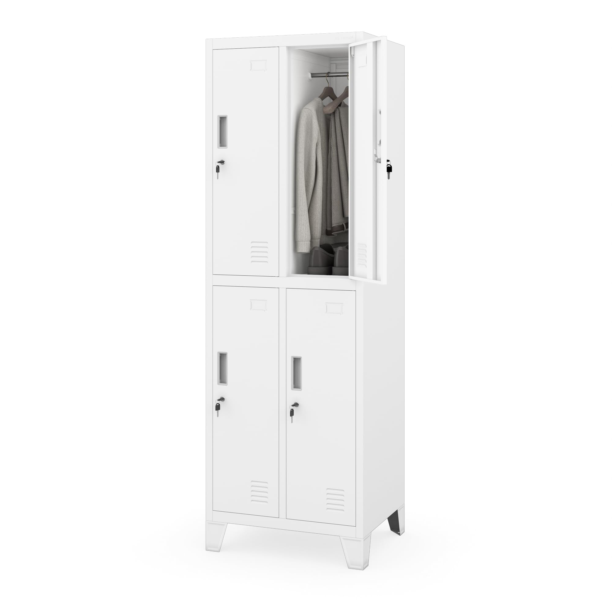 Jan Nowak taquilla metálica para Vestuario colectivo Armario de Acero con 4 Compartimentos Independientes Barra para Ropa ventilación portanombre y cerraduras Individuales 172 x 56 x 45 cm | Taquilla para 4 usuarios, barras para ropa, ventilación, soporte