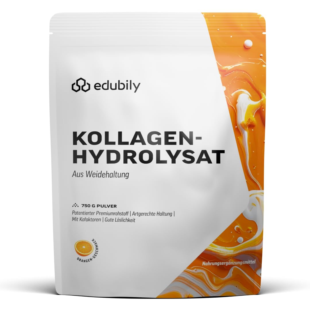 edubily Hidrolizado de colágeno, polvo de colágeno como suplemento proteico de alta calidad en la vida cotidiana, de pastos, vitamina C, zinc, cobre, manganeso y sílice - 1 porción diaria (750 g