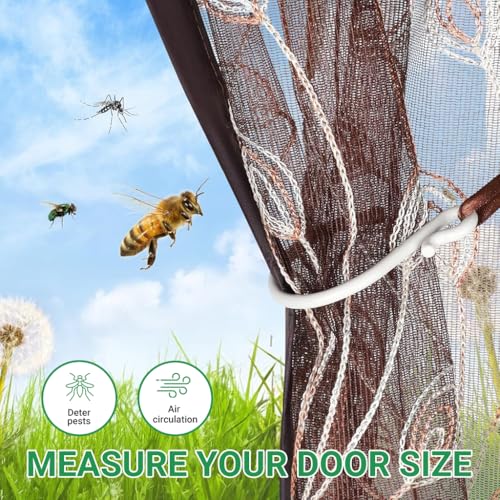 Image of HASTHIP Mosquito Screen Door 90x210cm, Auto Close Peacock Brown Mesh | Mosquito Barrier, Hands-Free Closing, Breathable Mesh, No Drill Magnetic Screen Door for Room Doors, Balconies and Patios