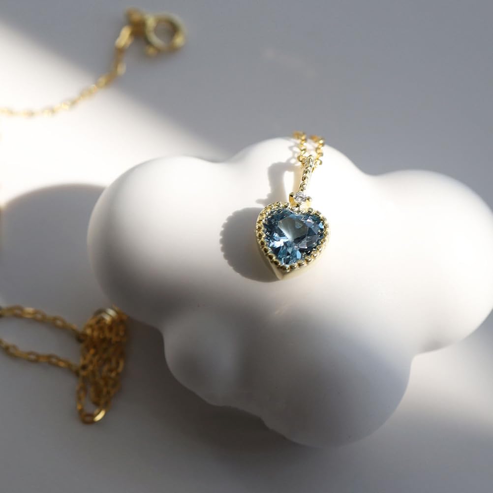 Collana con Ciondolo Topazio Azzurro Cielo, collane con Acquamarina con Taglio a Cuore, Gioielli in Cristallo Naturale per Donne e Uomini, Regalo con Pietre preziose Geometriche