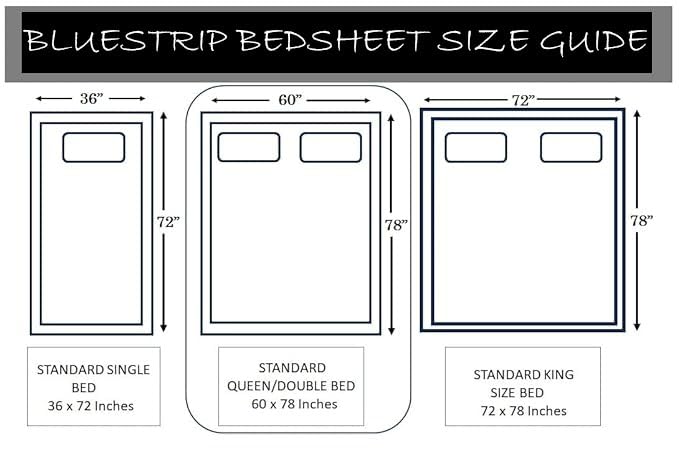 Image of Blue Strip 300 TC Cotton Feel Glace Cotton Elastic Fitted Printed Queen Size Double Bed Bedsheet with 2 Pillow Covers Fits Upto 8 inches,Size- 60x78x8 Inches