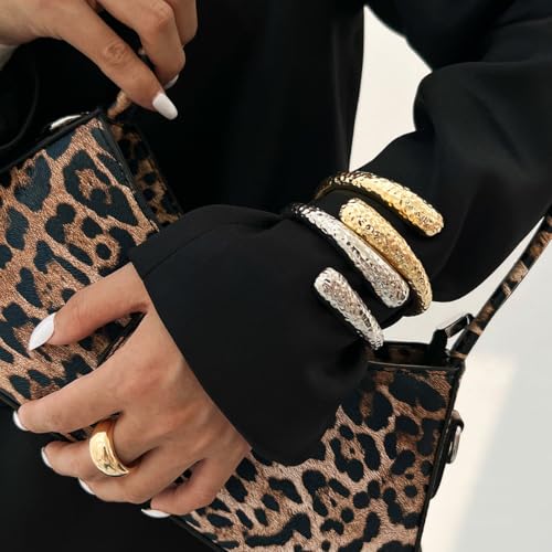 Ingemark Chunky Gold Bangles Bracelets for Women Gold Silvery Twist Cuff Bracelet Stack Minimalist Open Wrist Cuff Jewelry Gift3