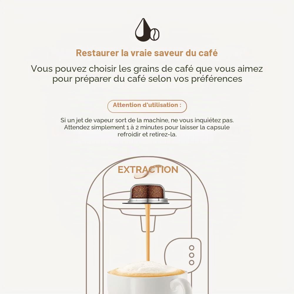 RECAFIMIL Filtre à café réutilisable avec tamper, dosettes en acier inoxydable avec 4 couvercles en silicone noir, 60/180/200/220 ml, compatible avec les machines Bosch Tassimo