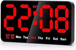 Relógio Digital LED de Parede e Mesa – Grande Display, Calendário, Alarme, Termômetro, Cronômetro – USB 5V