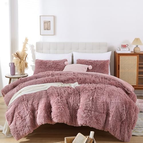 Smoofy Fluffy Twin Comforter Set, Faux Fur Comforter Set, Luxury Fuzzy Twin Bedding Set, Soft Shaggy Bed Set for All Season, 2 Pieces - 1 Comforter & 1 Pillowcase, Violet Pink