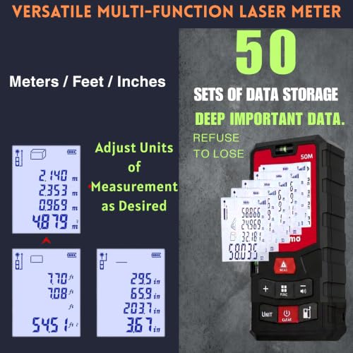 Image of Kwetmo Laser Measuring Device-Laser Distance Meter-Digital Distance Measurement Laser Machine, IP54 Waterproof Large LCD Backlit, Pythagorean Mode (50 MTR, Black)