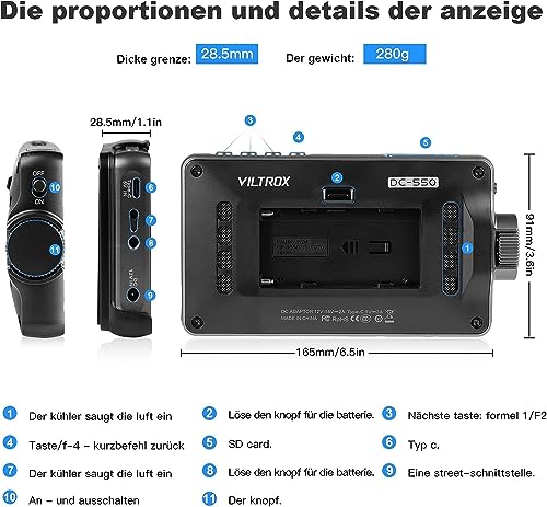 Image of VILTROX DC 550 Pro 6 inch Touch Screen DSLR Camera Field Monitor | FHD 1200nit 4K Video External Monitor for Sony Canon Nikon with Sunshade, Battery & Storage Bag, Professional Monitoring Tool