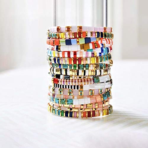 Image of KELITCH Women Stretch Bracelets Mixed Tila Seed Beaded Bracelets Lucky Jewelry for Women Lovers