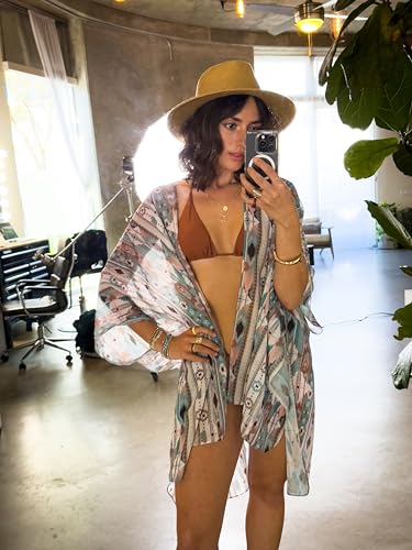 CATCHY & CRAFTY Swimsuit Coverup for Women Kimono Cardigan Beach Floral Boho Print Resort Wear Cruise Gift3
