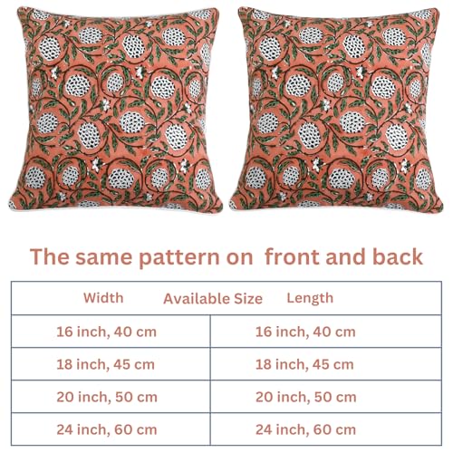 Ridhi Block Print Dark Salmon Pink Pillow Cover 18" x 18" (Pack of 2) Decorative Couch Pillows for Living Room, Chic Boho Cute Outdoor Pillows Covers Gifts for Spring, Easter and Valentine