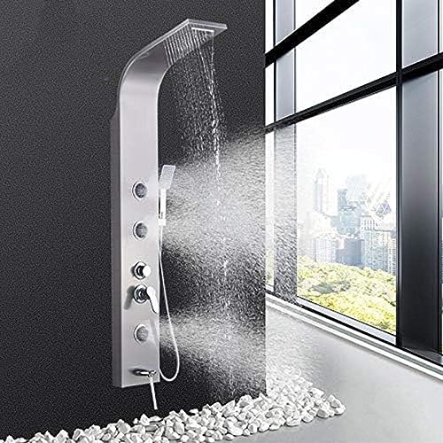 Columna de Ducha para Baño en Acero Inoxidable con Panel de Lluvia, Cascada y Chorros de Hidromasaje, Control Dual, Acabado Cepillado en Níquel miniatura 1