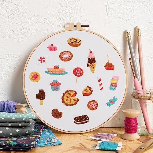 Image of Lukinbox 4 Pack Embroidery Kit for Beginners, Hand Cross Stitch Kits for Adults, DIY Fabric Embroidery Starter Kits with Fruit Flower Patterns, 2 Embroidery Hoops, Clothes, Threads and Needles