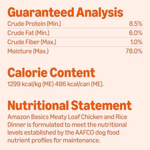 Image of Amazon Basics Wet Dog Food, Meaty Loaf, Chicken & Rice Dinner, Made with Real Chicken, 13.2 oz can (Pack of 12)