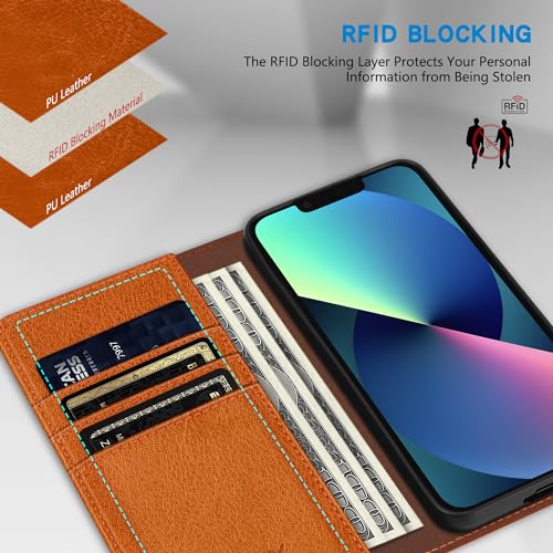 Image of ZZXX for iPhone 13 Mini Wallet Case Strong Magnetic 5.4 inch,Brown