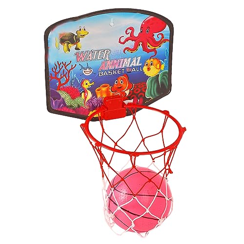 Image of 'Basket Board Ball with Ball | Hanging Board with Ring Net, Good for Kids Boys Girls Indoor and Outdoor- Deflated Ball -【Colors and Design As Per Stock】 Multicolor (Water Animal Theme)