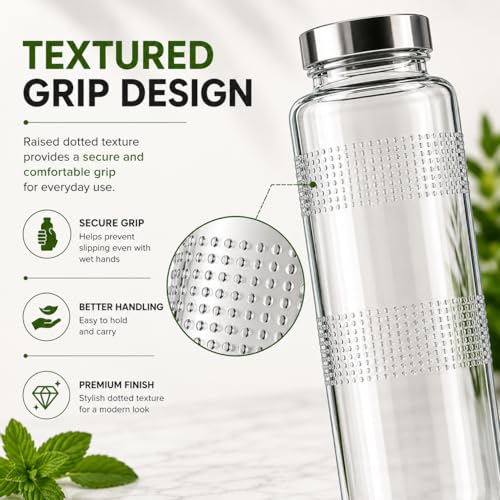 Image of MACHAK Glass Round Transparent Bottle With Leak-Proof Steel Cap | Ideal For Water, Juice, Smoothies & Detox Drinks| 750 Ml (4)