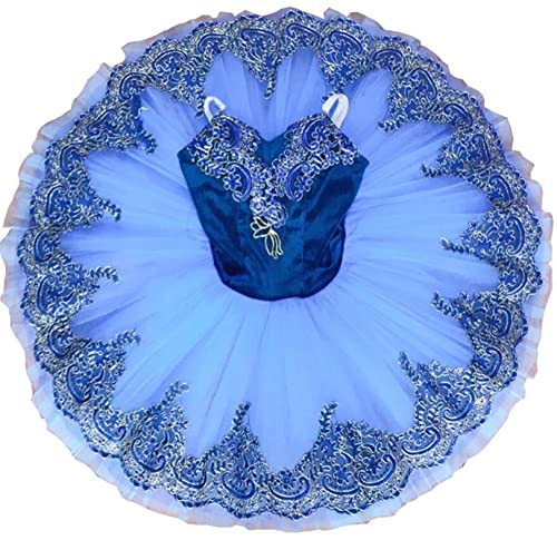 Kuteng Ballet Profesional Tutu Girls Platter Pancake Tutu Bailarina Vestido de Fiesta Traje de Baile de Ballet,Azul,160CM