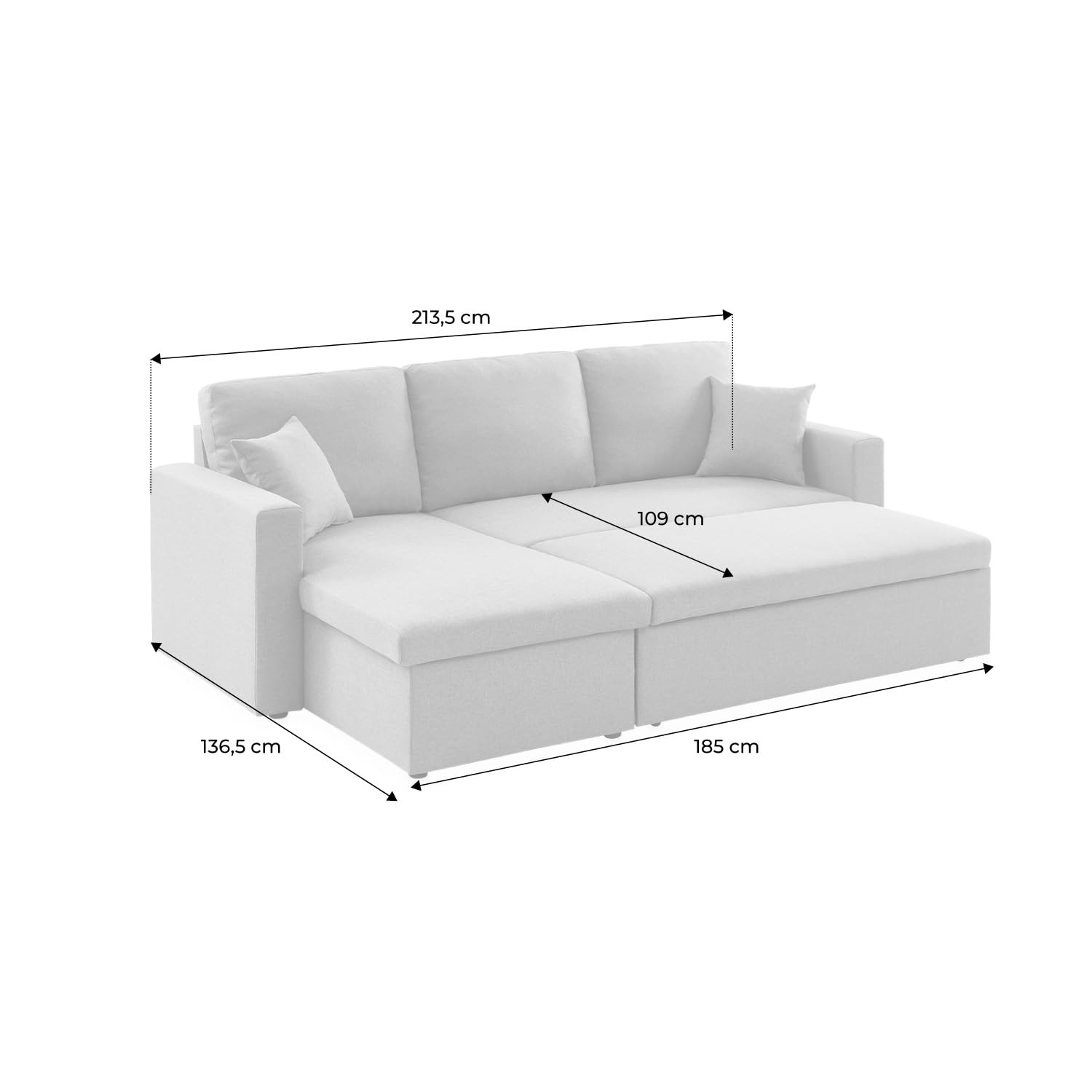 Alice's Garden sweeek - Canapé d'angle Smile Convertible réversible Compact 3 Places en Tissu Gris Clair. L 213.5 x P 136.5 x H 83cm. avec Coffre de Rangement