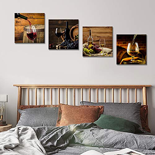 Artscope 4 Pieces Canvas Prints Wall Art - Romantic Wine Picture Painting- Modern Wall Artwork Framed For Bathroom Home Office Decor - 12 X 12 Inch #TOP4