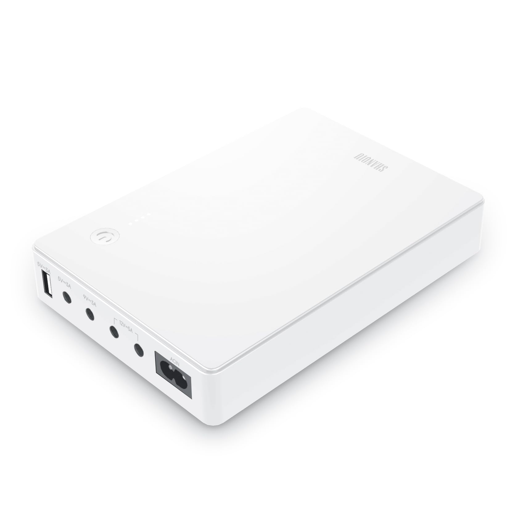 Mini UPS Gruppo di continuità per router, modem, fotocamera con ingresso AC uscita USB 5V DC 5V 9V 12V 3A (74Wh bianco)