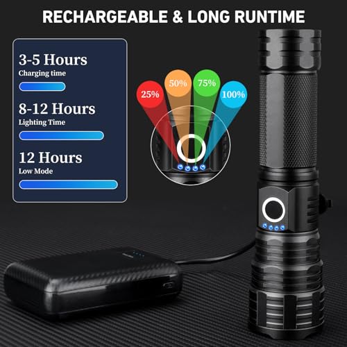 Crazybrace P50-5 Rechargeable Led Flashlights, 990000 High Lumens Super Bright Flashlights With 5 Modes & 12H Long Runtime, Powerful Ipx6 Waterproof Flashlight, Brightest Handheld Flash Light thumb #3