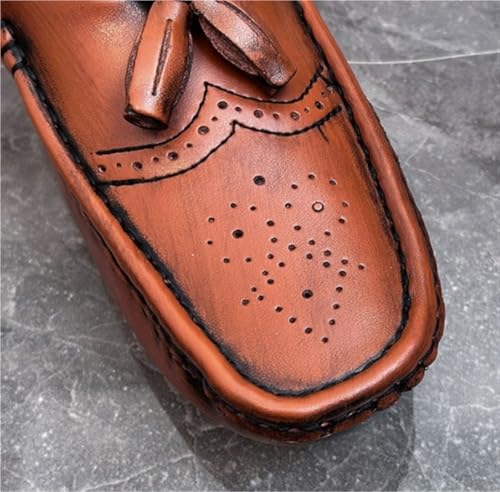 Mens Loafers Square Toe Brogue Embossed with Tassel Driving Loafers Lightweight Slip Resistant Flexible Party Slip-ons 6