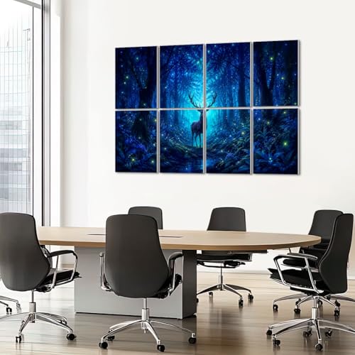 8 Pack Paneles Acústicos Decorativos con Escena Bosque Místico, Ciervo Majestuoso y Luciérnagas, Absorbentes de Sonido para Estudios, Oficina 48"x32" miniatura 7