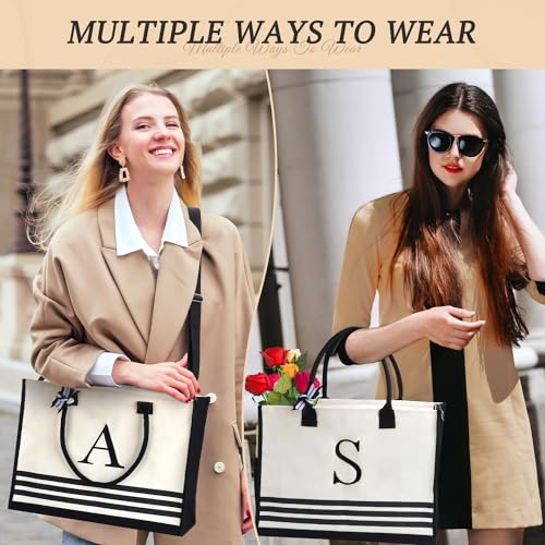 Personalized Initial Monogrammed Canvas Tote Bags, Gifts for Women Teachers Birthday Graduation Beach2