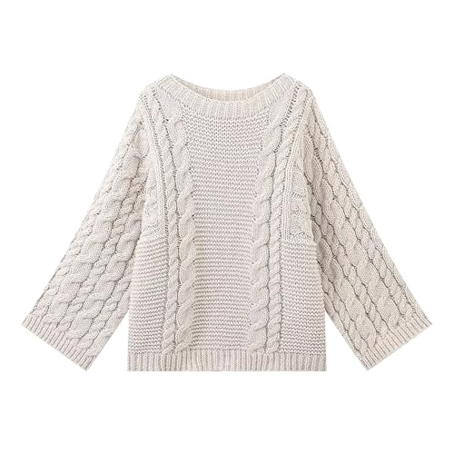 Photo de Uwdiohq Pull sans Manche Femme Mouth Sleeve Sweater Loose Versatile Solid Color Fashion Temperament Knitted (White, L) Hiver Long Oversize Noir Chaud for The Culture Sweatshirts Sweat Shirt