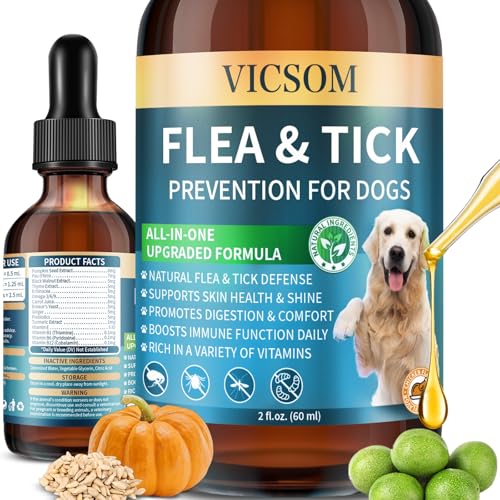 Natural Flea and Tick Prevention for Dogs Oral Herbal Dog Flea and Tick Treatment Drops with Pumpkin Seed & Black Walnut for Dogs Skin & Coat Care - Digestive & Immune for All Breeds and Ages 60ml