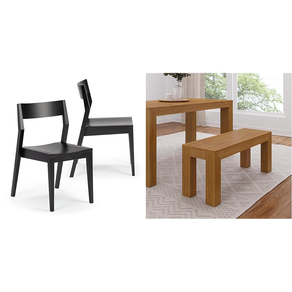 Plank+Beam 2-Piece Modern Dining Chair Set and 60" Single Bench for Dining Table, Solid Wood