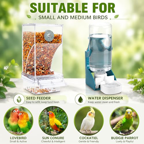 Rypet No Mess Bird Water Feeder Dispenser Set Automatic Bird Feeder Transparent Food Container Cage Acrylic Parrot Feeders Accessories for Small Birds Parrot Cockatoo Canary - Image 5
