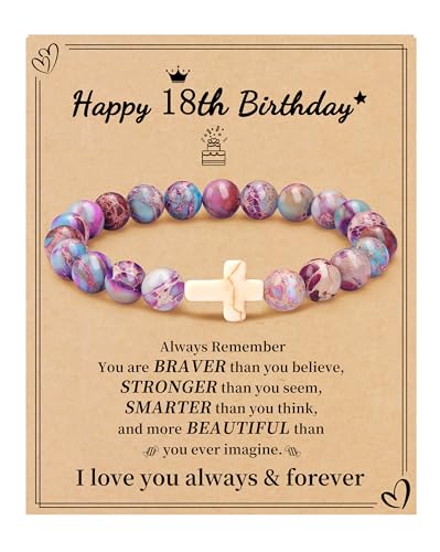 JSJOY Nature Stone Bracelet Birthday Gifts for Women Girls, Birthday Cross Bracelet Gifts for Age 6 to 80 Year Daughter Granddaughter Niece Mom Sister Christian Easter Gifts