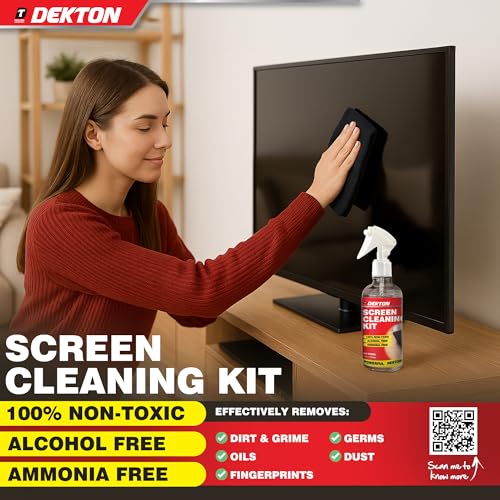 Dekton Screen Cleaning Kit, Alcohol & Ammonia Free, Includes 30x30cm Microfibre Cloth, Safe for TVs, Phones, Tablets, Laptops, Cameras & All Screens