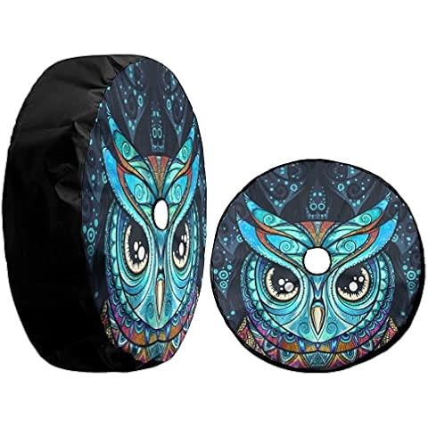KiuLoam Tribal Ethnic Owl Spare Tire Cover with Backup Camera Hole Universal Sunscreen Waterproof Wheel Covers for Trailer RV SUV Truck and Many Vehicles (17" for Diameter 31"-33") Cover