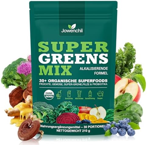 Grüne Entgiftungspulver, Grünes Superfood Pulver Helfer– 210g Ballaststoffen, Enzymen & Probiotika 33 Zutaten mit Spirulina, Chlorella, Pflanzenstoffen