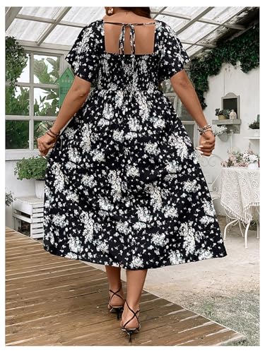Image of Floerns Women's Plus Size Floral Square Neck Flounce Short Sleeve A Line Maxi Dress