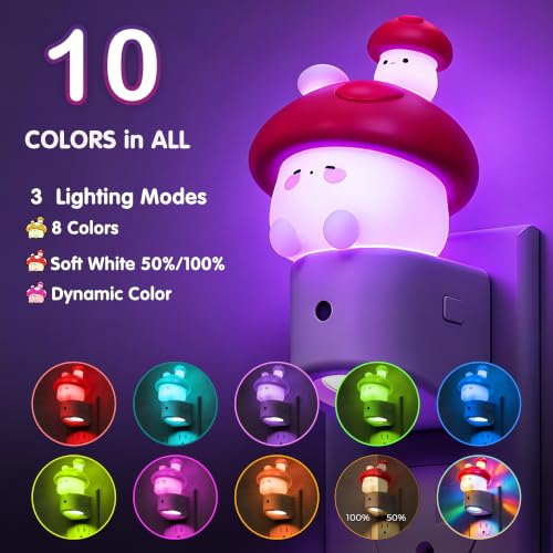 Image of L LOHAS LED Night Light for Kids,Mushroom Night Light,Color Changing | LED Night Light with Dusk to Dawn Sensor, Christmas, Birthday Gift Nightlight for Girls & Kids, Room Decor 2 Pack