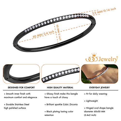 555Jewelry Stainless Steel & CZ Hinged Oval Cuff Bangle Bracelet for Women3