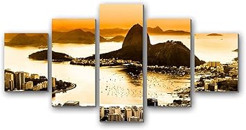 Amazon Co Jp 5枚セットアートパネル 壁掛け絵画 インテリアアート キャンバス ブラジルリオデジャネイロ市の上面図海岸の夜明けの霧 壁飾り 部屋飾り 壁ポスター 絵画 玄関 おしゃれ モダン 壁掛け プレゼント ギフト アートフレーム おしゃれ 木枠付きの完成品