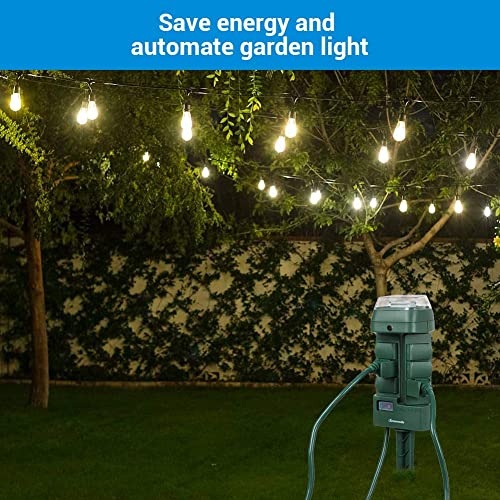 Dewenwils Outdoor Mechanical Power Strip Timer, Multi Socket Time Timer, Waterproof 6 Outlet Garden Power Stake, 6 Ft Cord, 1800W/15A Heavy Duty, For Lights, Halloween Outside Decorations For Yard #TOP3