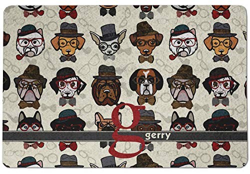 RNK Shops Personalized Hipster Dogs Dog Food Mat - Small w/Name and Initial