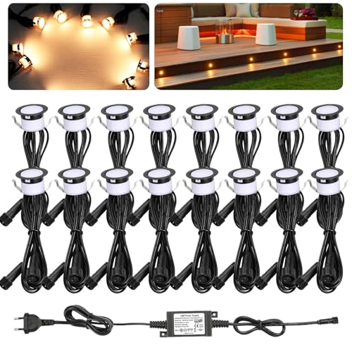 16er Set Warmweiß Bodeneinbaustrahler Aussen LED, Ø31mm DC12V Mini Spots Deck Light Terrassenbeleuchtung, IP67 Wasserdicht Einbauleuchten für Garten Treppen Holzdeck 16er Set Warmweiß Bodeneinbaustrahler Aussen LED, Ø31mm DC12V Mini Spots Deck Light Terrassenbeleuchtung, IP67 Wasserdicht Einbauleuchten für Garten Treppen Holzdeck