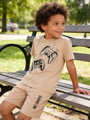 Image of KIDLAGA Kids Toddler Boy Clothes Outfits Bear Print Tee + Plaid Shorts 2 Pieces Summer Shorts Set
