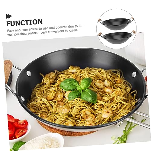 Amosfun Wok 2 Piezas con Mango Doble de Madera 25x8cm miniatura 4